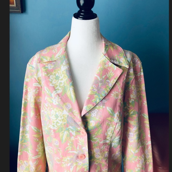 Vintage 90s FDJ  pastel flowers denim blazer jacket made in Canada EUC - Picture 7 of 7